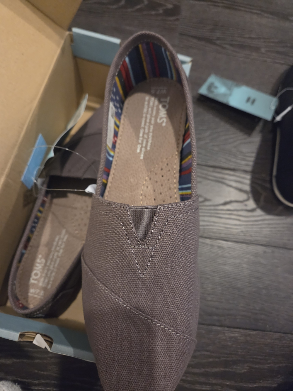 TOMS grey Canvas  Slip-On Loafers with Striped Lining